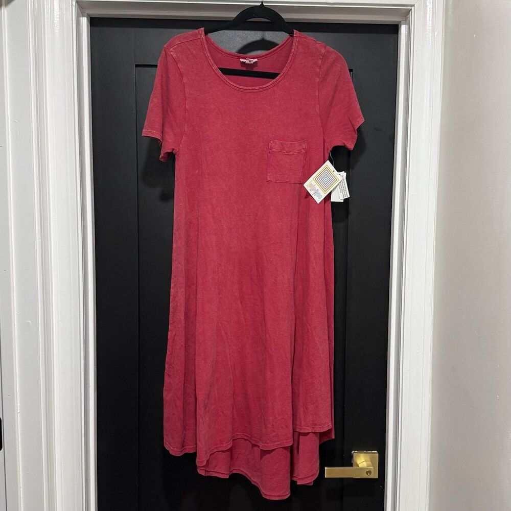 LulaRoe NWT XS Solid Coral Pink Textured Carly 100% Cotton Midi TShirt Dress